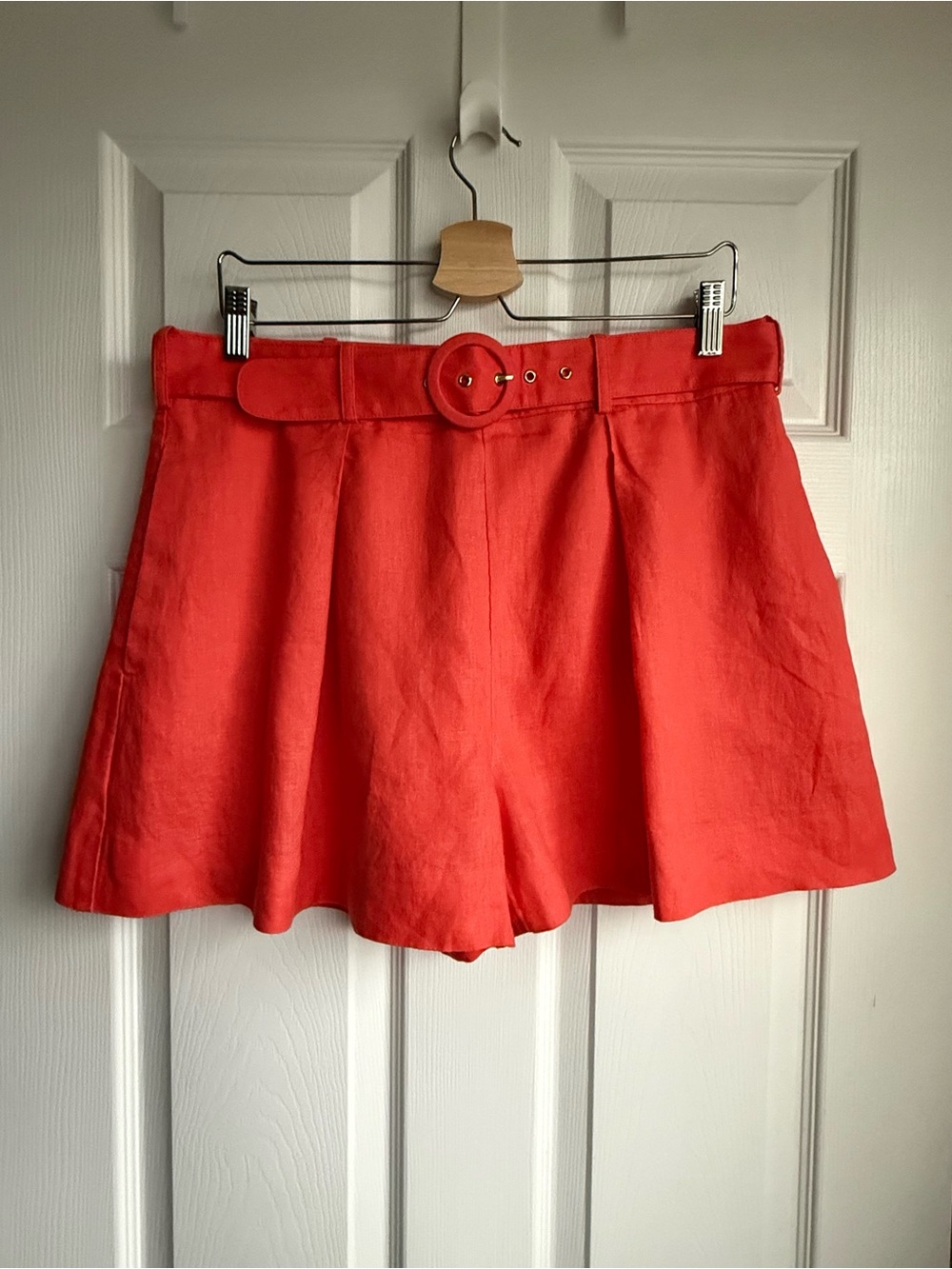 Banana Republic Belted Pleated Linen Meridian Shorts Red/Orange 12 Petite - Picture 3 of 11
